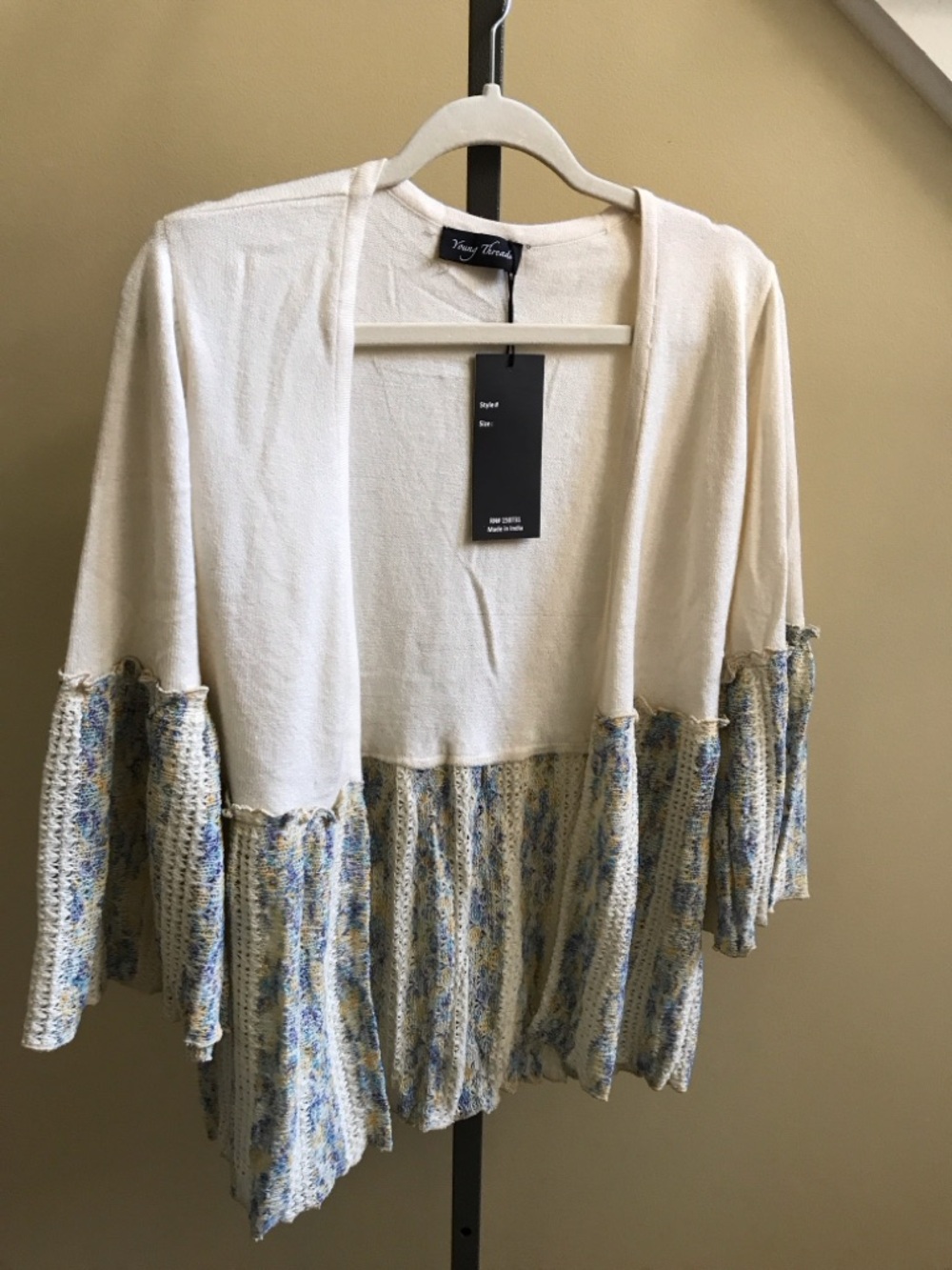 YOUNG THREADS NWT Cardigan Sweater Cream Blue Gold One Size